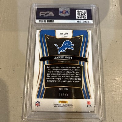 2024 SELECT SUITE LEVEL JARED GOFF BLUE DISCO PRIZM 17/25 PSA 10 POP 2 LIONS